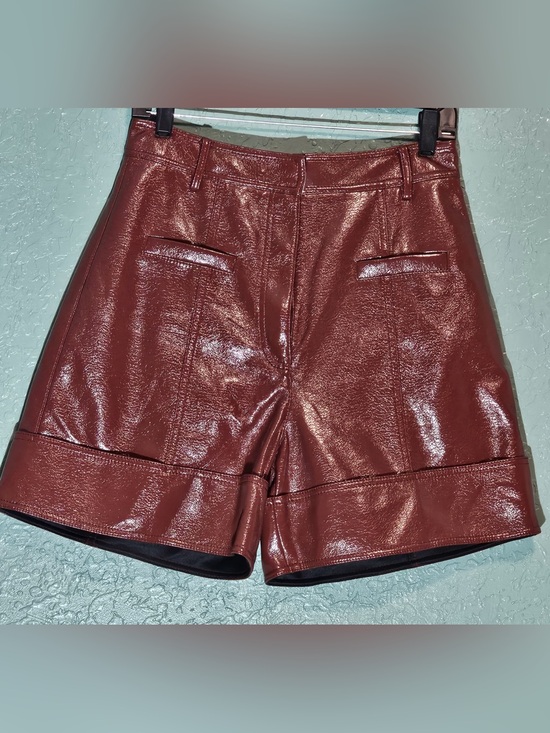 Tibi Pants - Tibi Burgundy Faux Leather High Rise Shorts Size 6